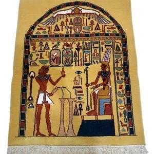 Oriental Beige Brown 3x3 Handwoven Egyptian Pharaoh Court Tapestry Wall Rug